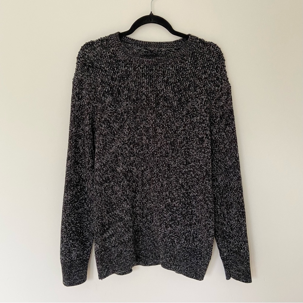 All Saints Relaxed Fit Cotton Crewneck Sweater Black Salt and Pepper size Medium